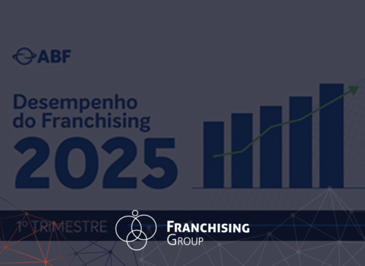Capa de blog: Logo ABF (Associação Brasileira de Franchising) com o texto "Desempenho do Franchising 2025 - 1º trimestre".